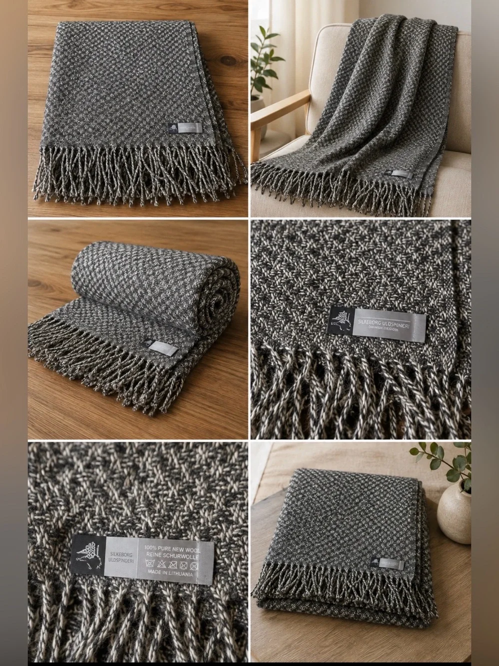 Silkeborg Uldspinderi Denmark  Wool Throw Blanket Brown Cream Cozy Scandinavian